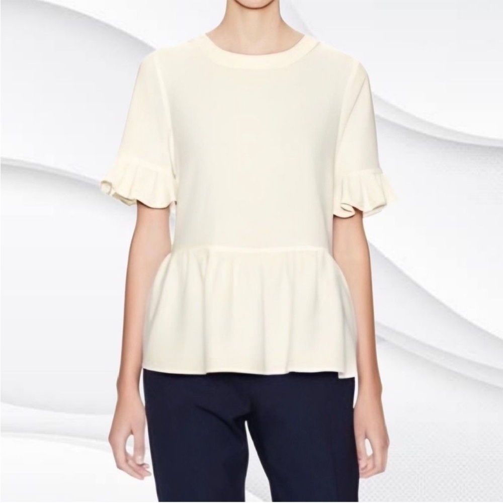Kate Spade Ruffle Sleeve Peplum Hem Ivory Blouse